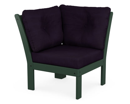 POLYWOOD® Vineyard Modular Corner Chair in Green / Navy Linen