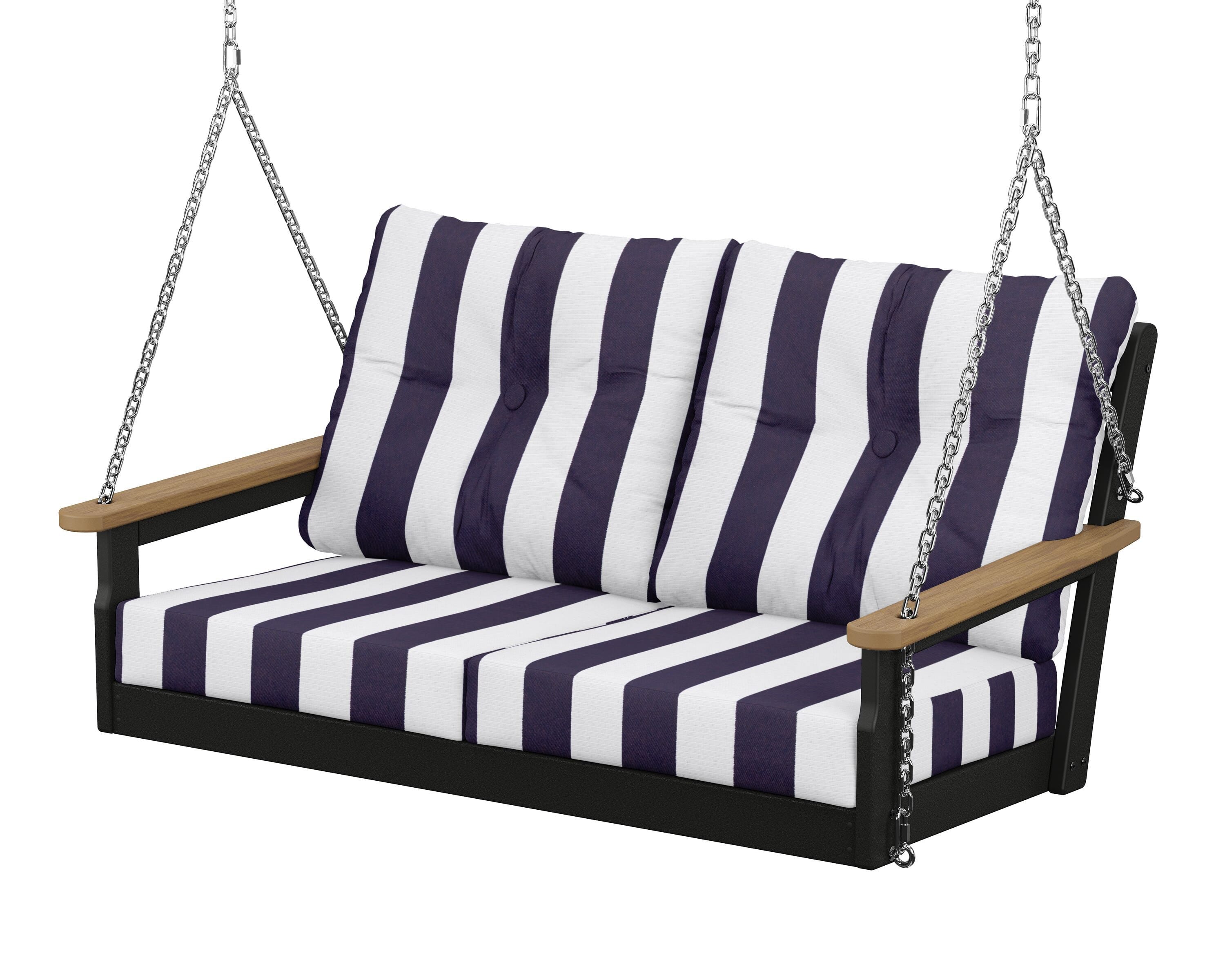POLYWOOD® Vineyard Deep Seating Swing in Black / Natural / Cabana Stripe Navy
