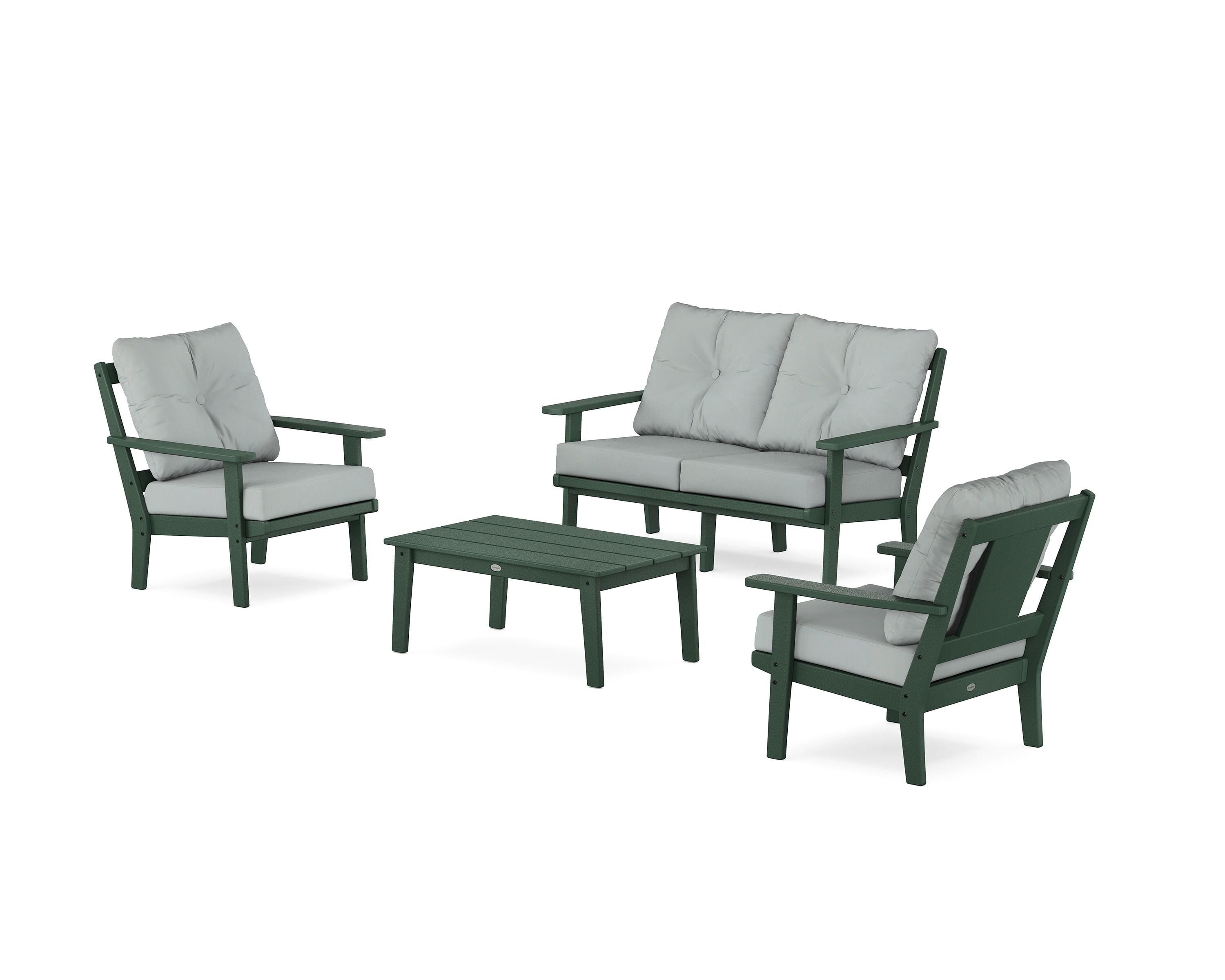 POLYWOOD® Prairie 4-Piece Deep Seating Set with Loveseat in Green / Spa