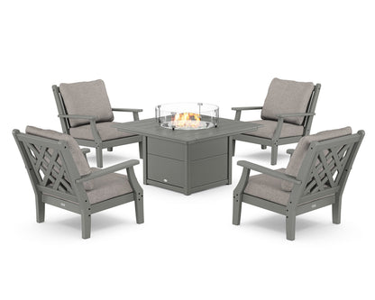 Country Living Wovendale 5-Piece Deep Seating Set with Fire Pit Table in Slate Grey / Weathered Tweed