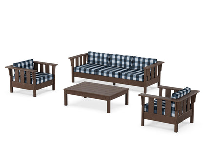 Martha Stewart by POLYWOOD® Acadia 4-Piece Deep Seating Set with Sofa in Mahogany / Buffalo Plaid Marine Indigo