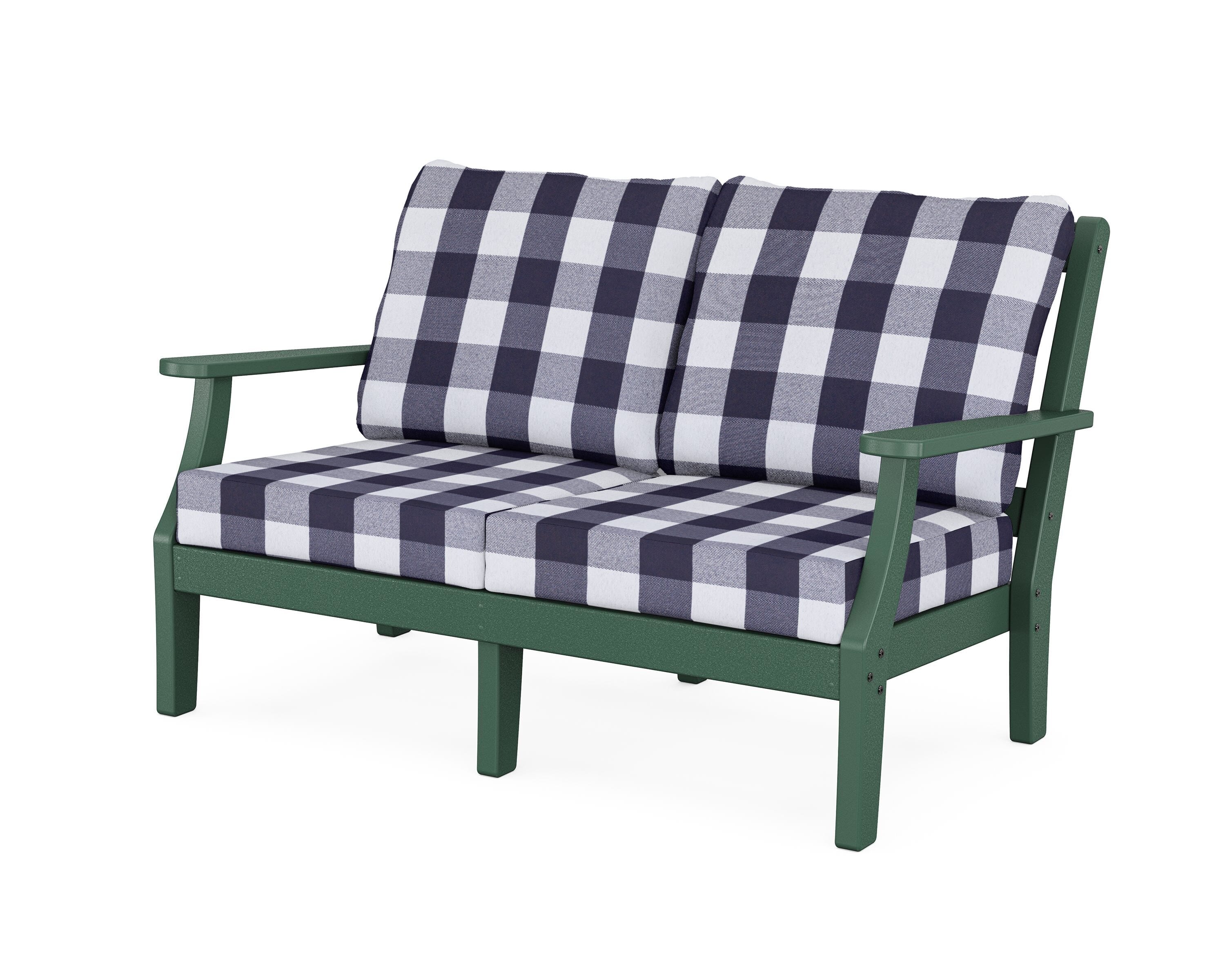 Martha Stewart by POLYWOOD® Chinoiserie Deep Seating Loveseat in Green / Buffalo Plaid Navy