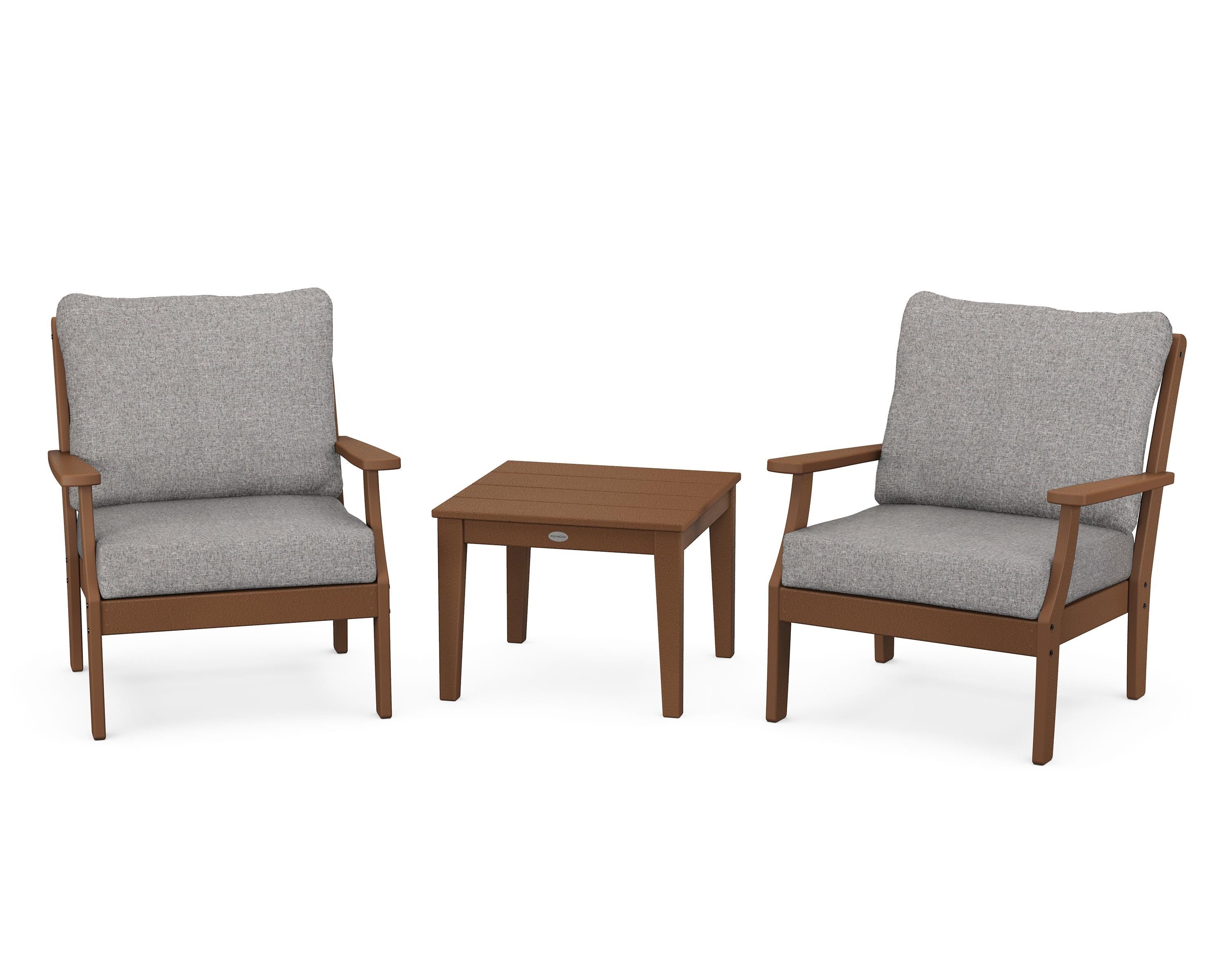POLYWOOD® Braxton 3-Piece Deep Seating Set in Teak / Grey Mist