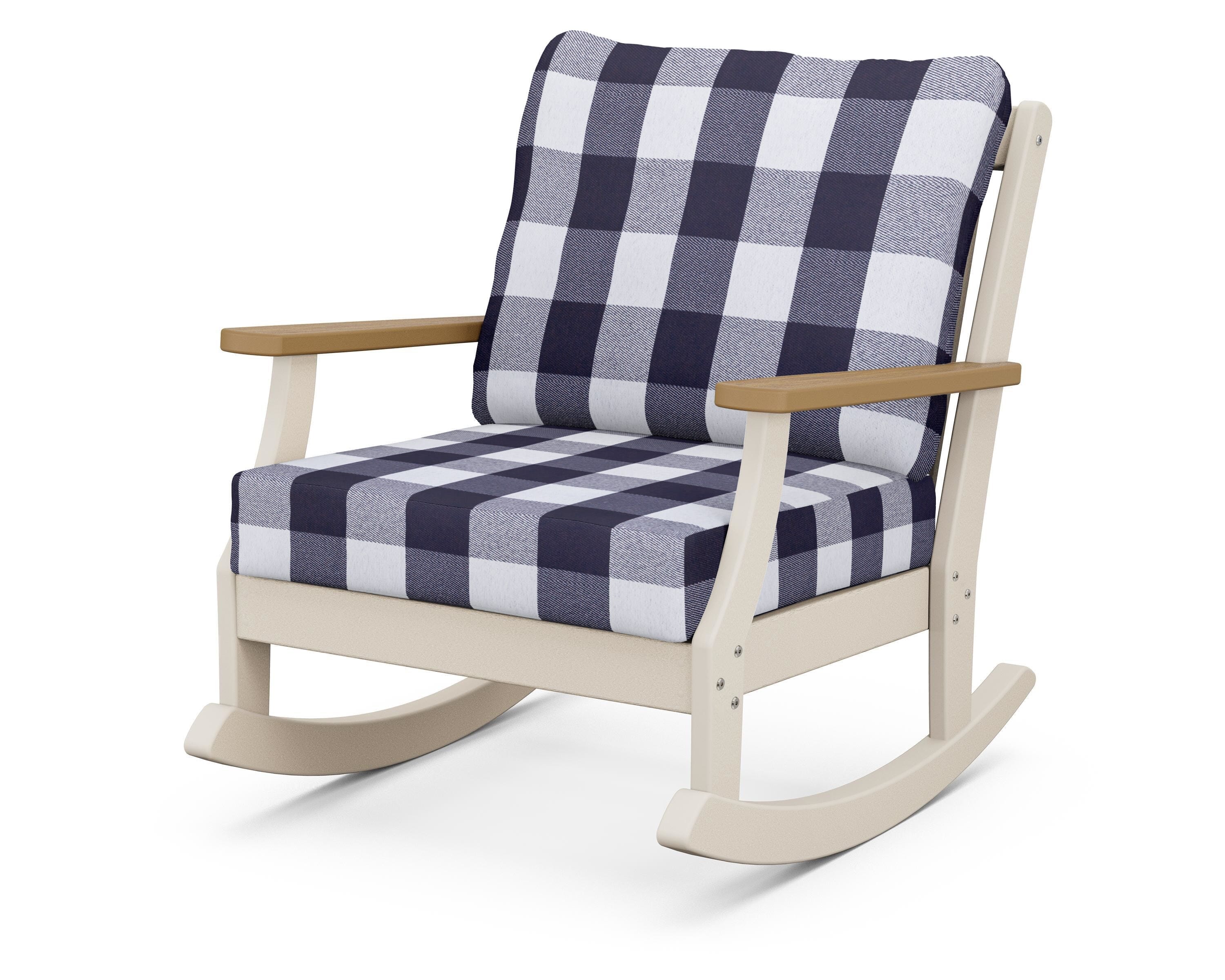 POLYWOOD® Braxton Deep Seating Rocking Chair in Sand / Natural / Buffalo Plaid Navy