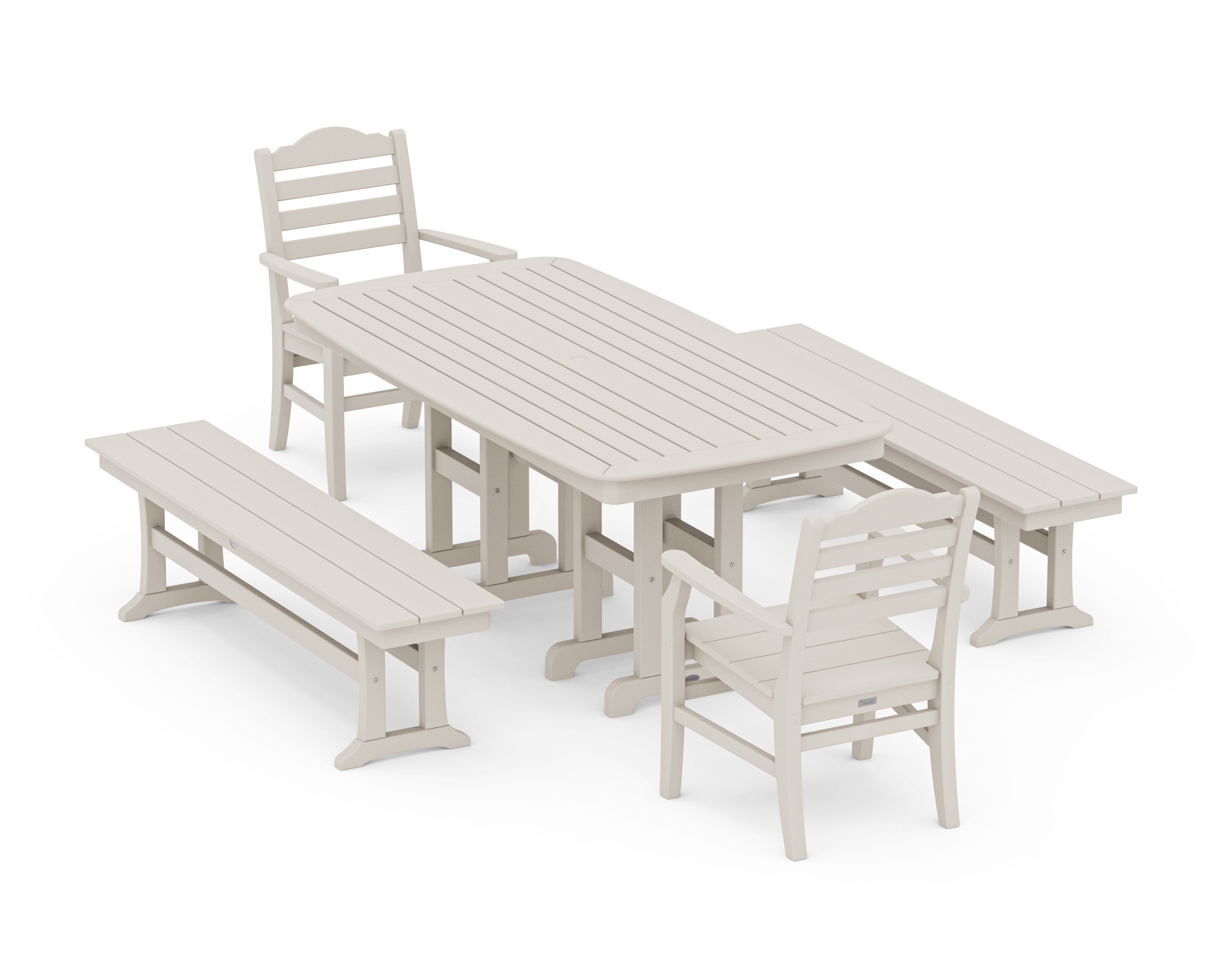 POLYWOOD® Savannah 5-Piece Dining Set with Benches in Sand
