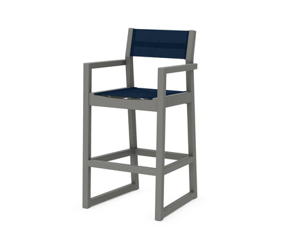 POLYWOOD® EDGE Sling Bar Arm Chair in Slate Grey / Navy Blue Sling