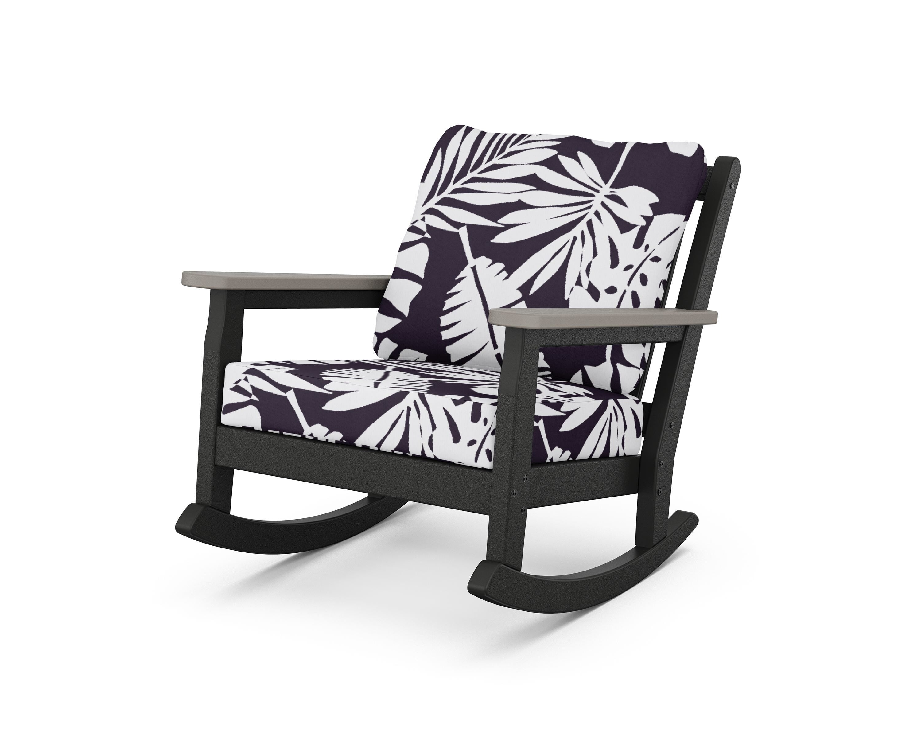 POLYWOOD® Chippendale Deep Seating Rocking Chair in Black / Driftwood / Leaf Navy