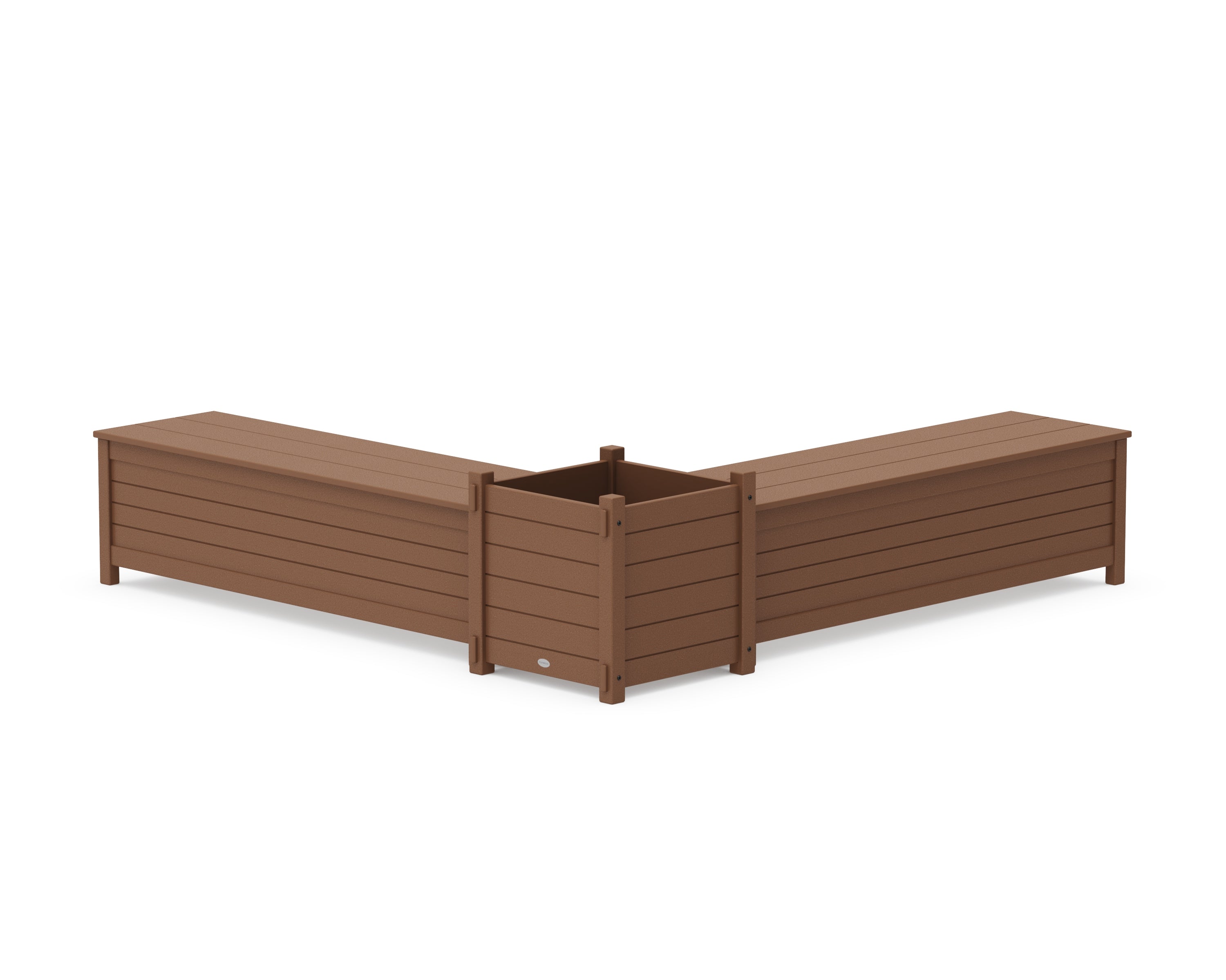 POLYWOOD® 60" Nautical L- Shaped Planter Storage Bench Set- Large in Teak