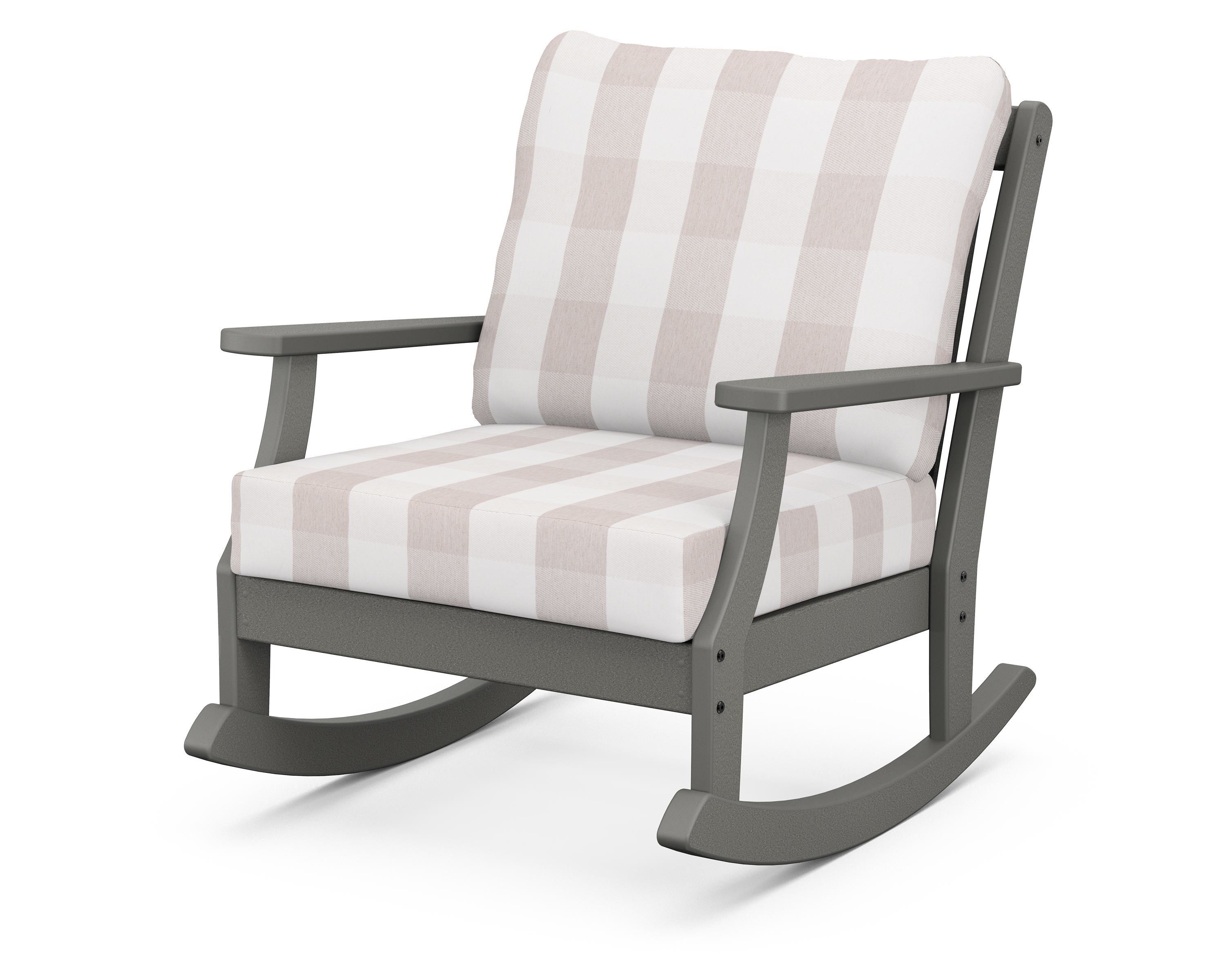 POLYWOOD® Braxton Deep Seating Rocking Chair in Slate Grey / Buffalo Plaid Dune Burlap