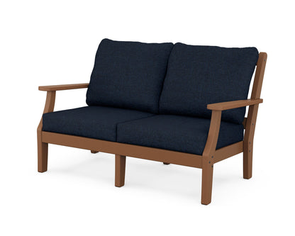 Martha Stewart by POLYWOOD® Chinoiserie Deep Seating Loveseat in Teak / Marine Indigo