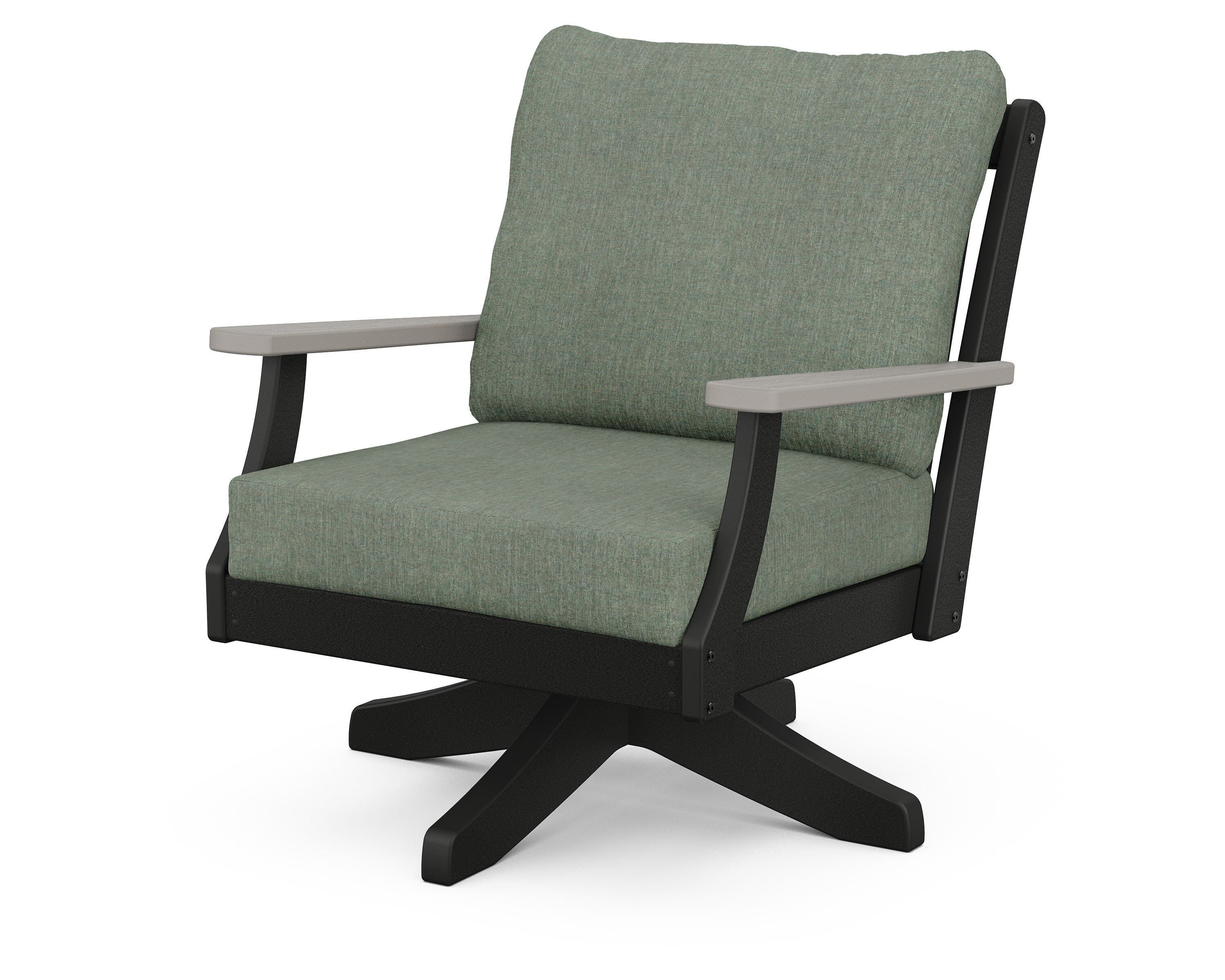 POLYWOOD® Braxton Deep Seating Swivel Chair in Black / Driftwood / Cast Sage