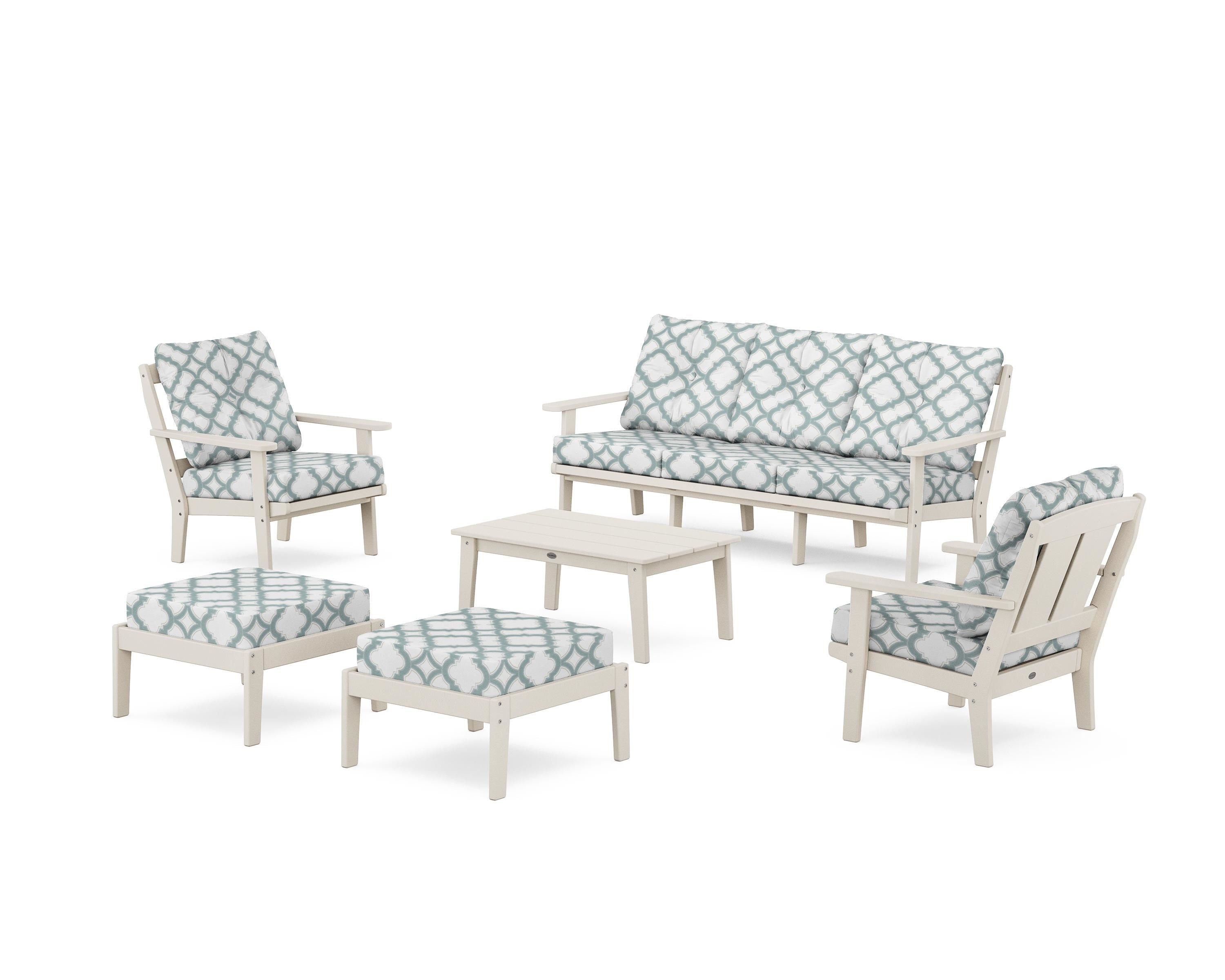 POLYWOOD® Mission 6-Piece Lounge Sofa Set in Sand / Trellis Glacier Spa
