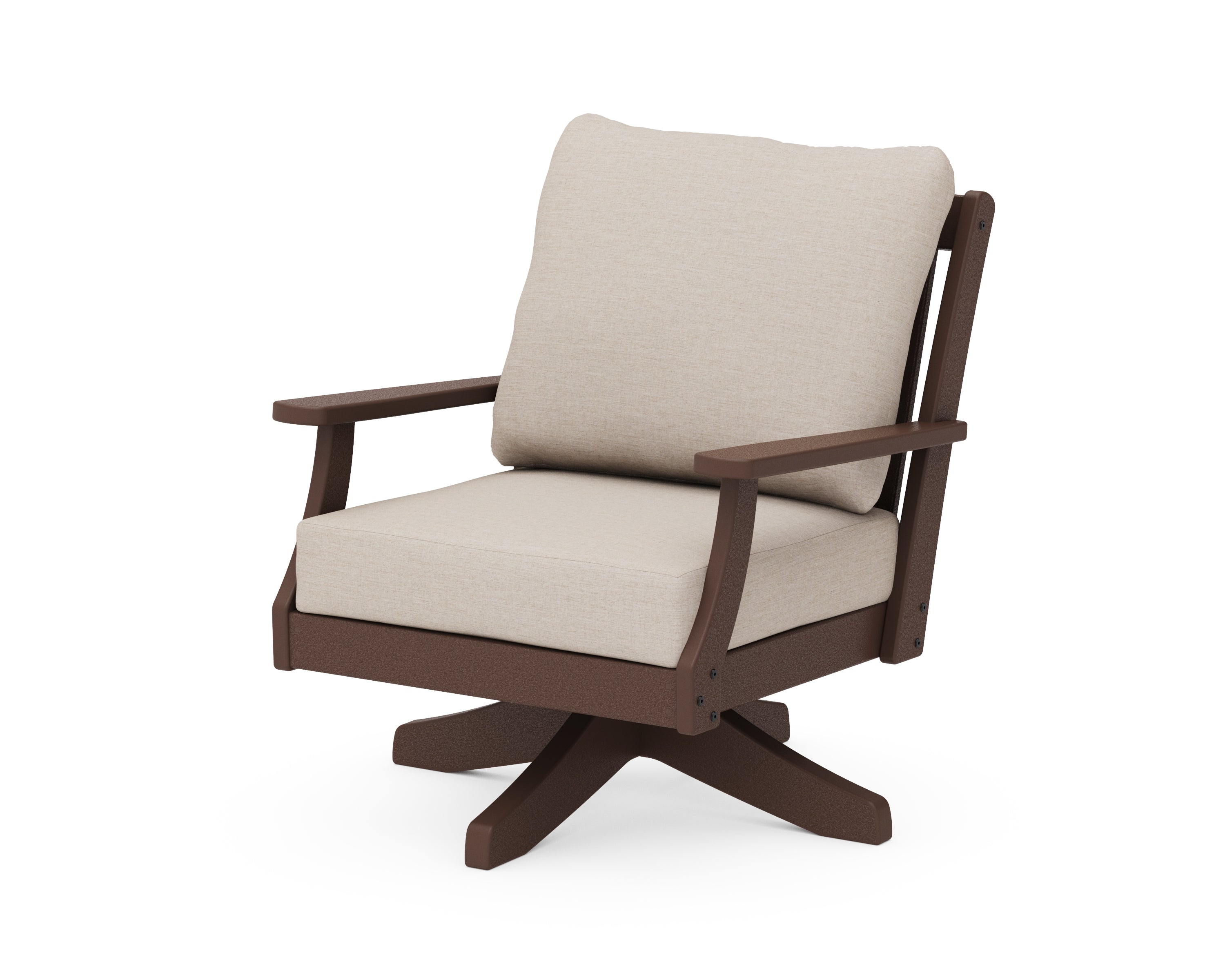 POLYWOOD® Braxton Deep Seating Swivel Chair in Mahogany / Cast Ash