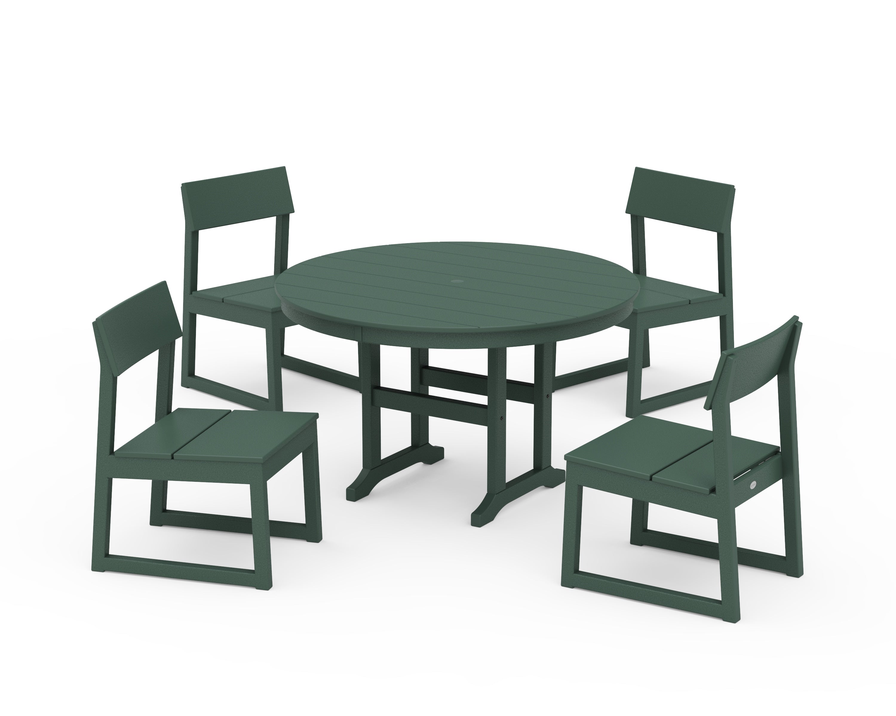 POLYWOOD® EDGE Side Chair 5-Piece Round Farmhouse Dining Set in Green