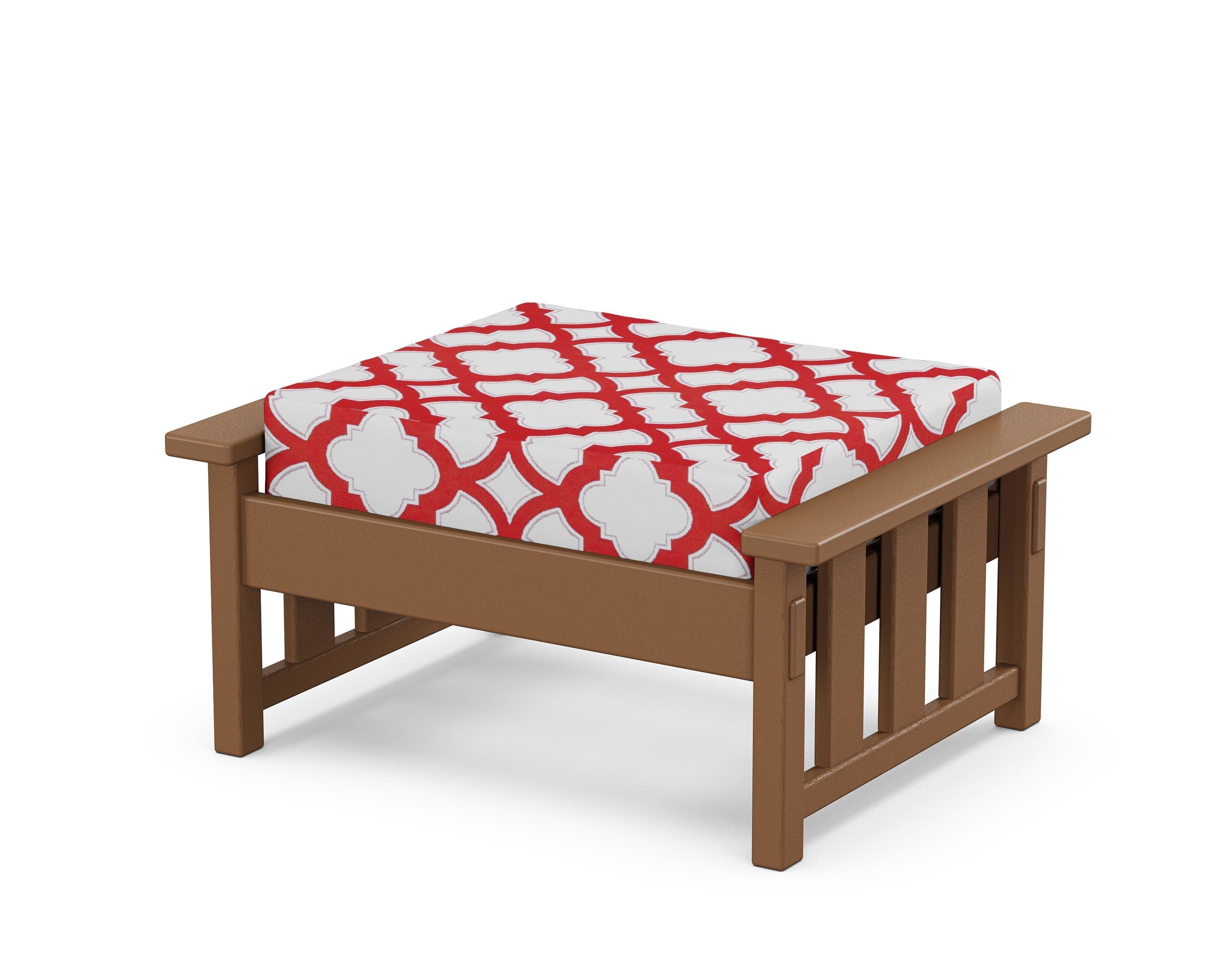 Martha Stewart by POLYWOOD® Acadia Deep Seating Ottoman in Teak / Trellis Crimson