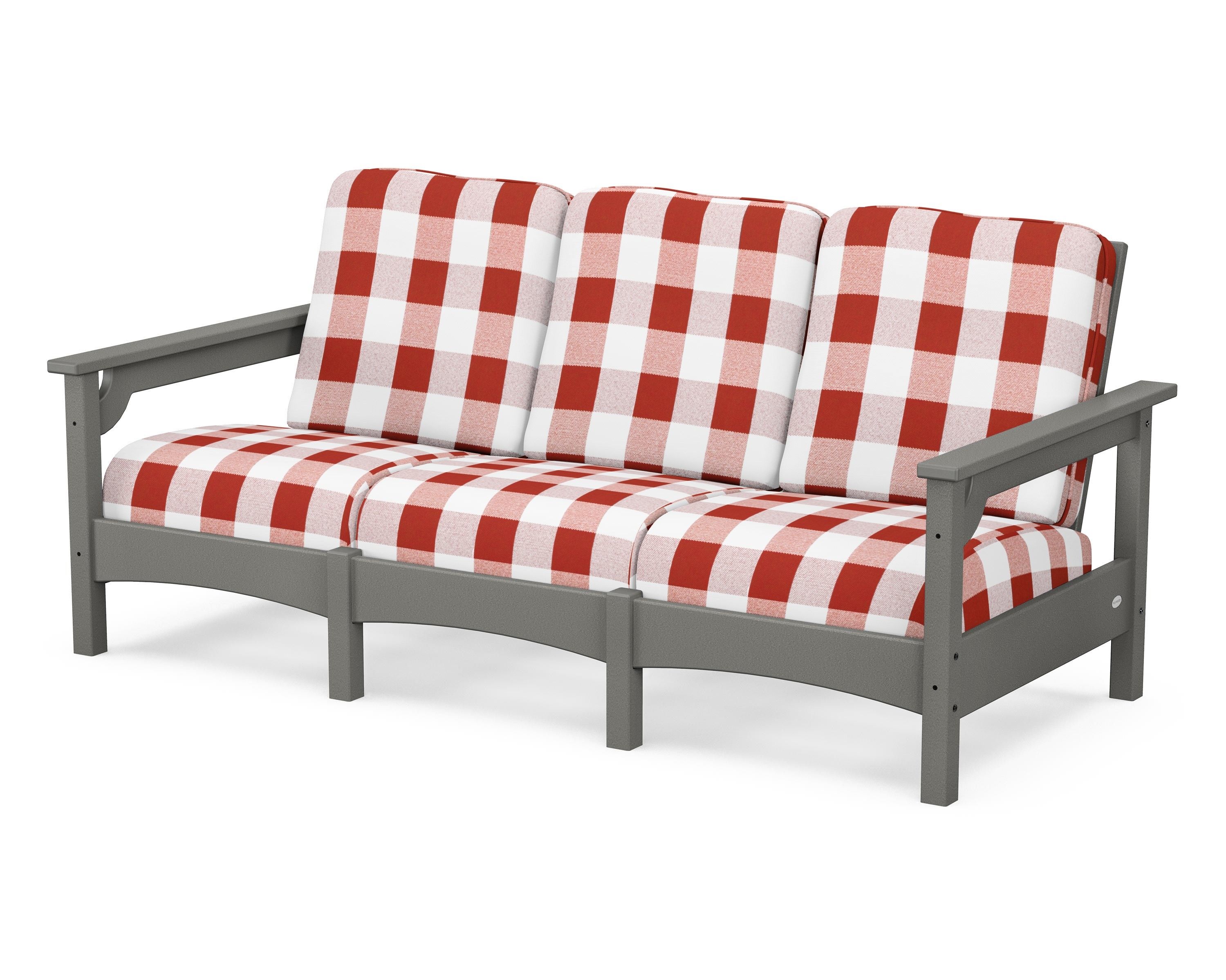 POLYWOOD® Club Sofa in Slate Grey / Buffalo Plaid Crimson
