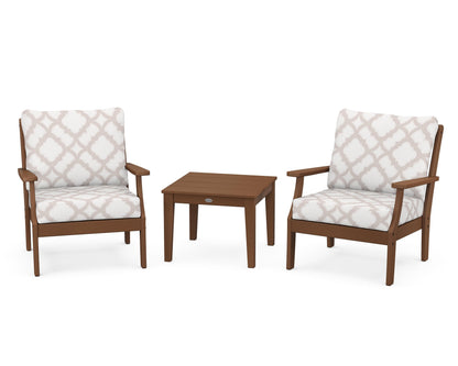 POLYWOOD® Braxton 3-Piece Deep Seating Set in Teak / Trellis Dune Burlap