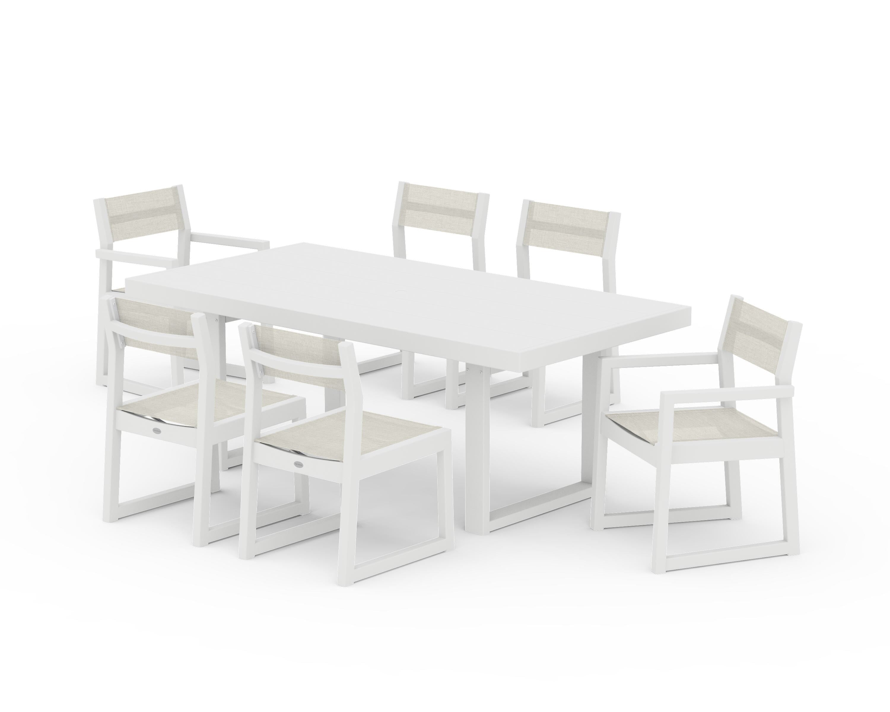 POLYWOOD® EDGE Sling 7-Piece Dining Set in White / Parchment Sling