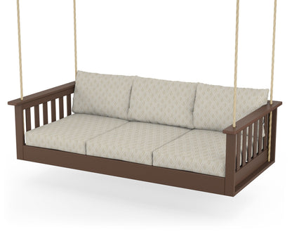 POLYWOOD® Vineyard Daybed Swing in Mahogany / Solve Linen