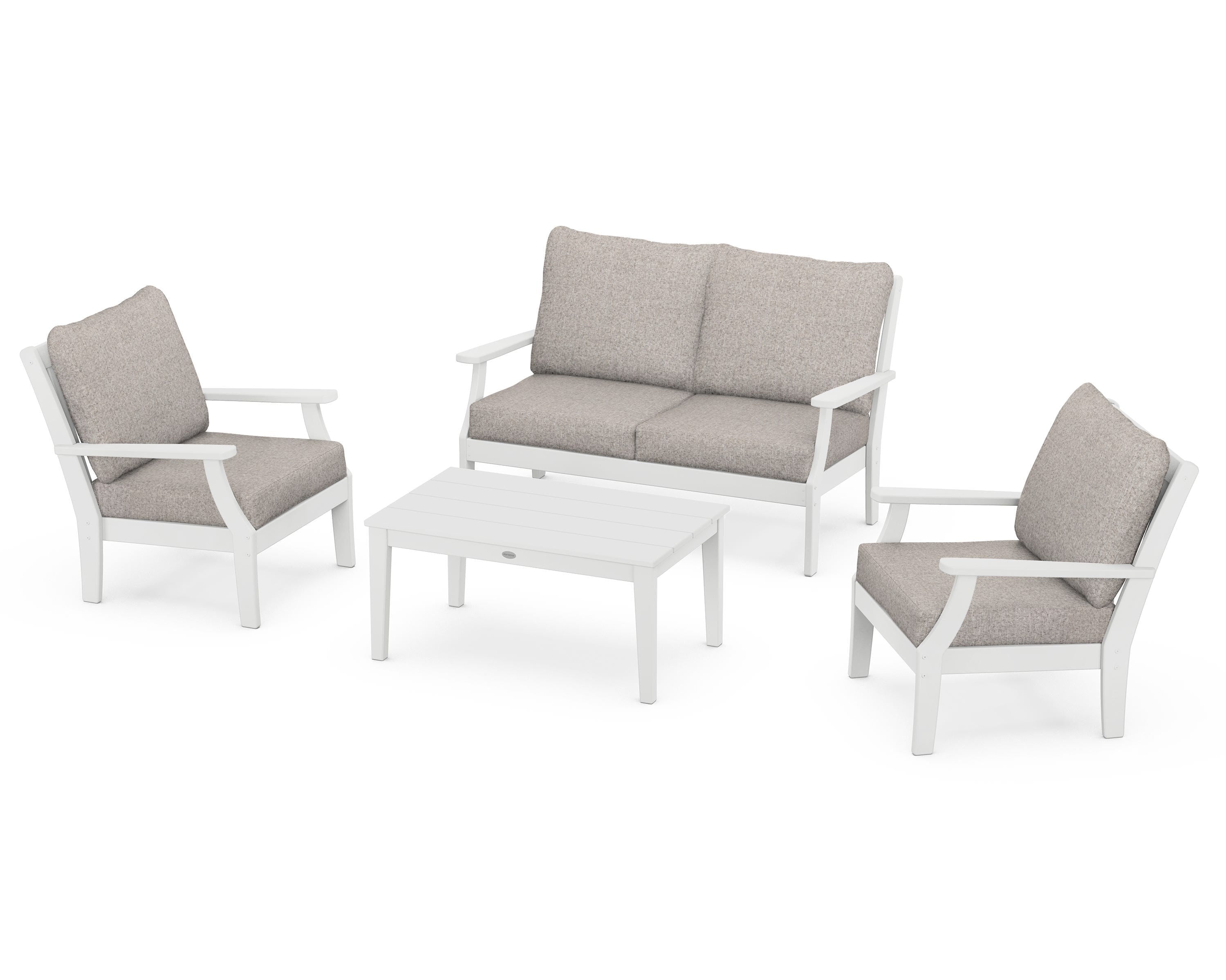 POLYWOOD® Braxton 4-Piece Deep Seating Chair Set in White / Weathered Tweed
