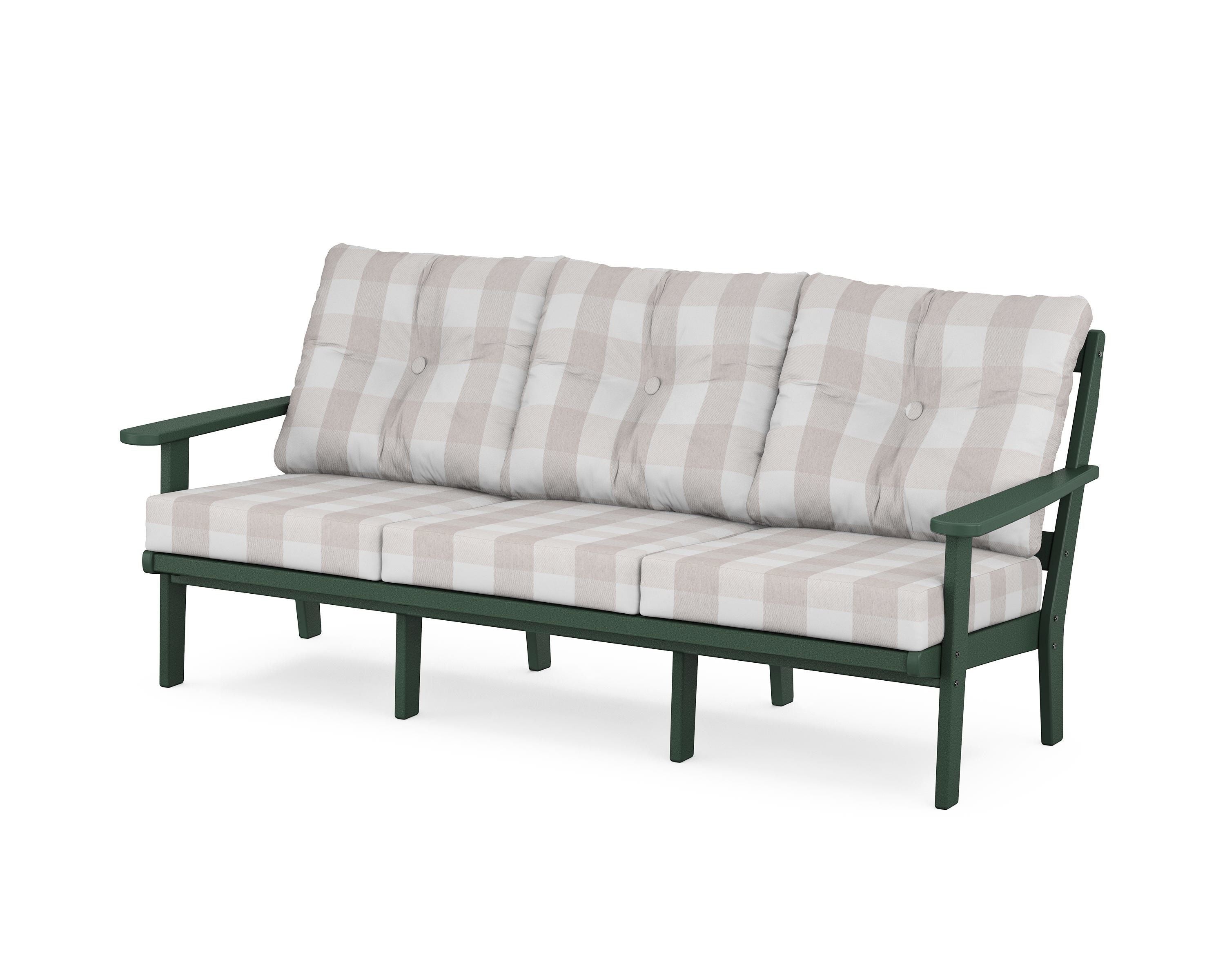 POLYWOOD® Mission Deep Seating Sofa in Green / Buffalo Plaid Dune Burlap