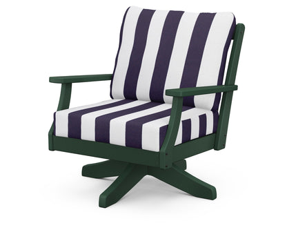 POLYWOOD® Braxton Deep Seating Swivel Chair in Green / Cabana Stripe Navy