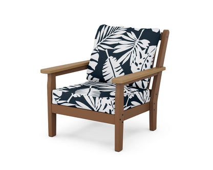 POLYWOOD® Chippendale Deep Seating Chair in Teak / Natural / Leaf Marine Indigo