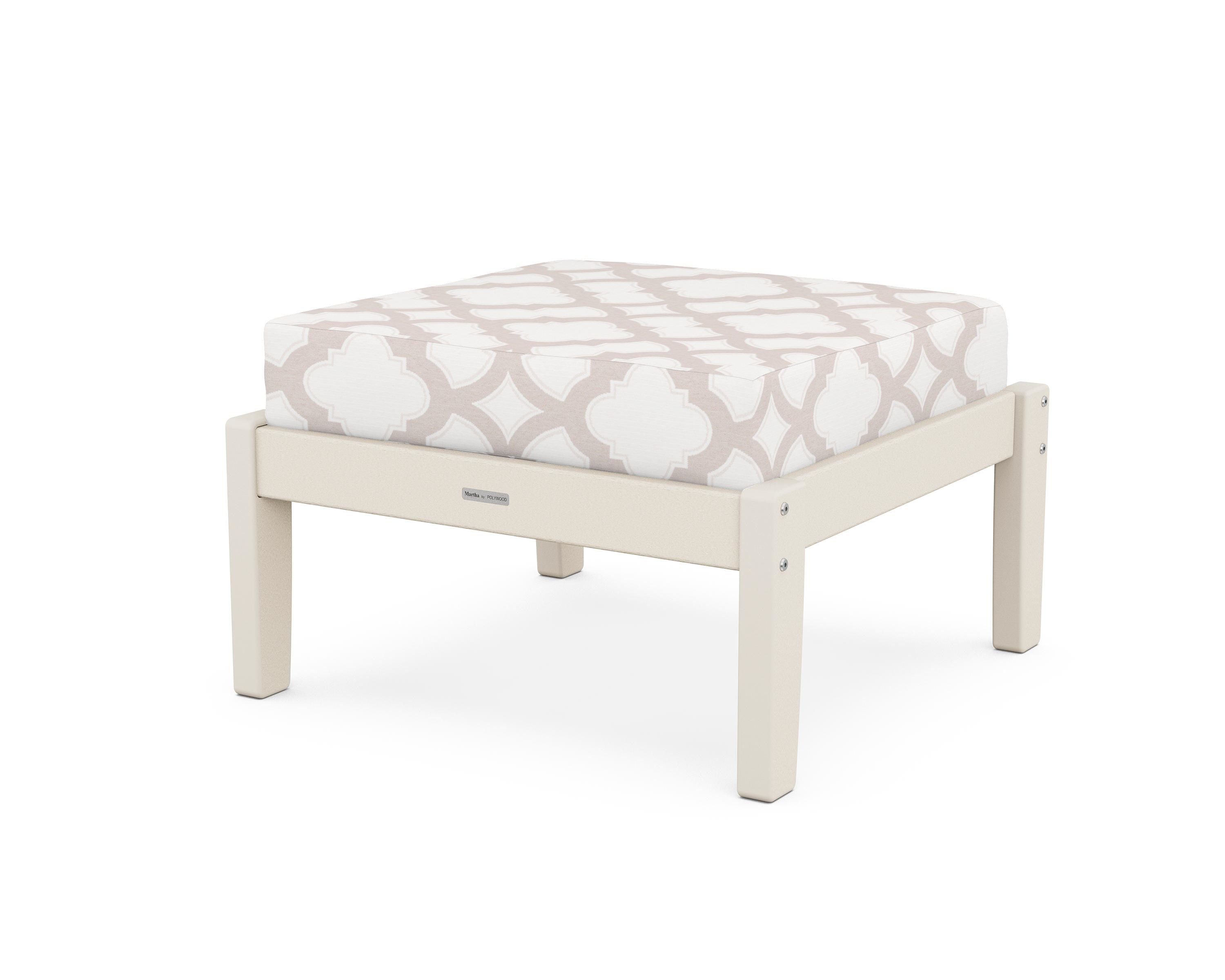 Martha Stewart by POLYWOOD® Chinoiserie Deep Seating Ottoman in Sand / Trellis Dune Burlap