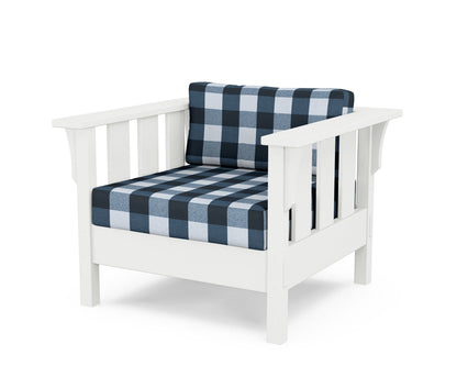 Martha Stewart by POLYWOOD® Acadia Deep Seating Chair in White / Buffalo Plaid Marine Indigo