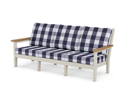 POLYWOOD® Chippendale Deep Seating Sofa in Sand / Natural / Buffalo Plaid Navy