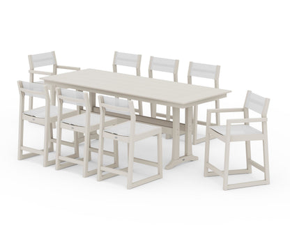 POLYWOOD® EDGE Sling 9-Piece Farmhouse Counter Set with Trestle Legs in Sand / White Sling