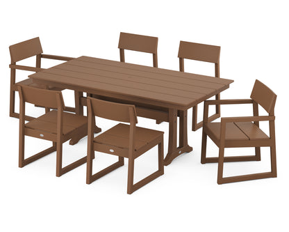 POLYWOOD® EDGE 7-Piece Farmhouse Trestle Dining Set in Teak