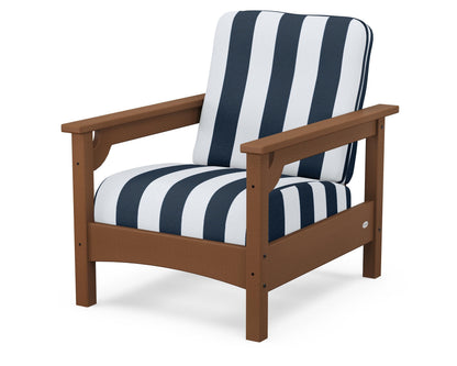 POLYWOOD® Club Chair in Teak / Cabana Stripe Marine Indigo