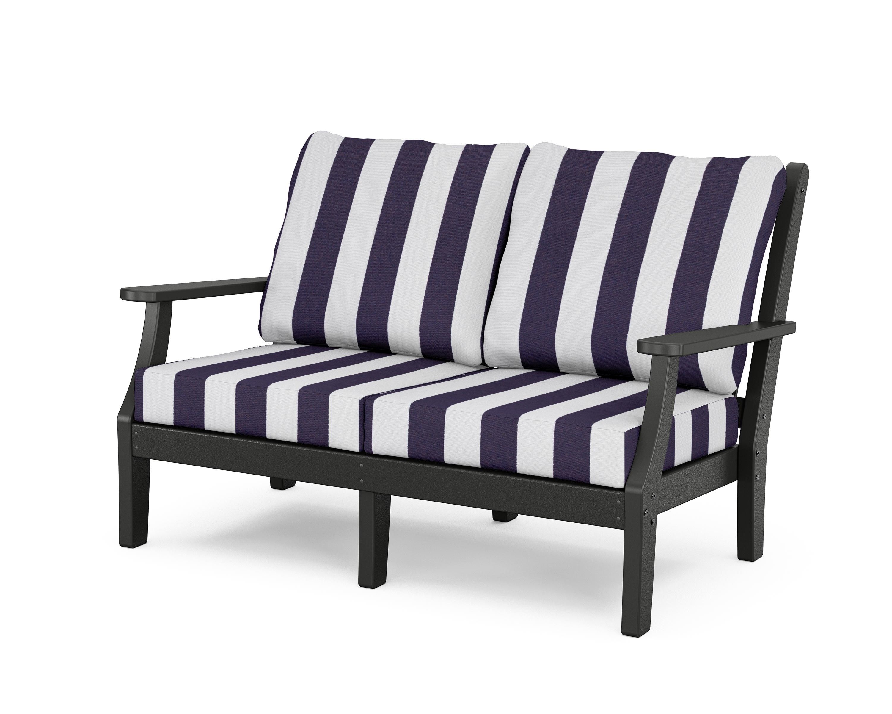 Country Living Wovendale Deep Seating Loveseat in Black / Cabana Stripe Navy