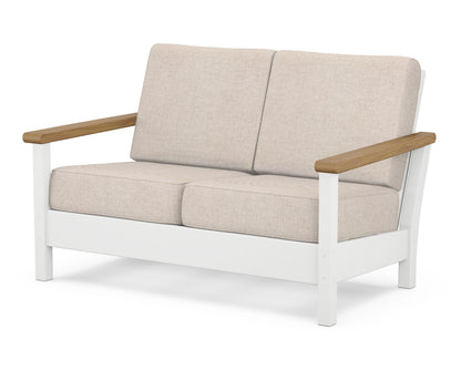 POLYWOOD® Harbour Deep Seating Loveseat in White / Natural / Blend Linen