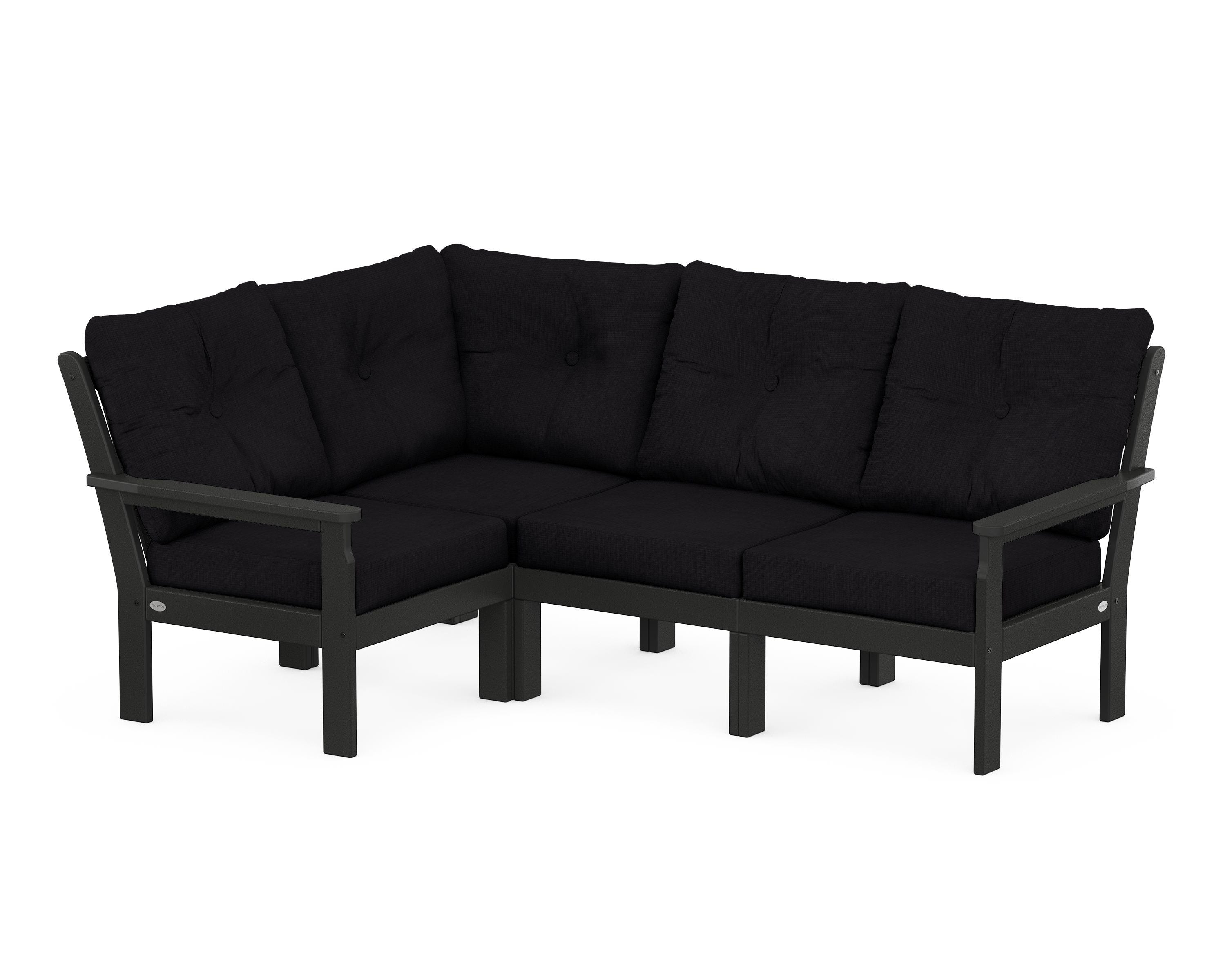 POLYWOOD® Vineyard 4-Piece Sectional in Black / Midnight Linen
