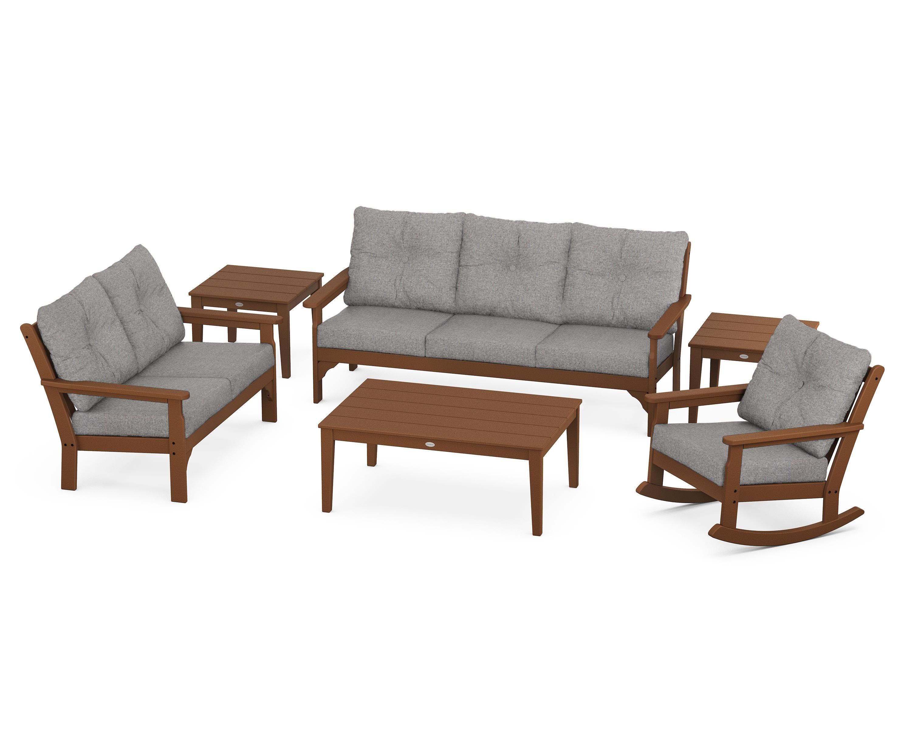 POLYWOOD® Vineyard 6-Piece Deep Seating Set in Teak / Grey Mist