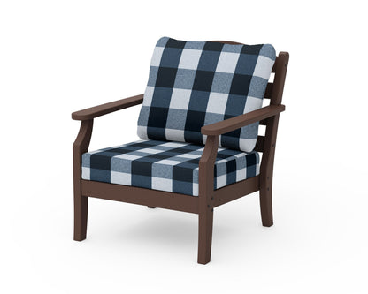 Draper James™ by  POLYWOOD® Savannah Deep Seating Chair in Mahogany / Buffalo Plaid Marine Indigo