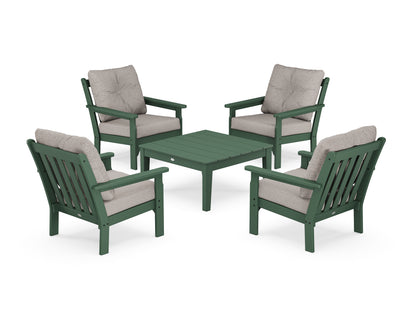 POLYWOOD® Vineyard 5-Piece Deep Seating Conversation Set in Green / Weathered Tweed