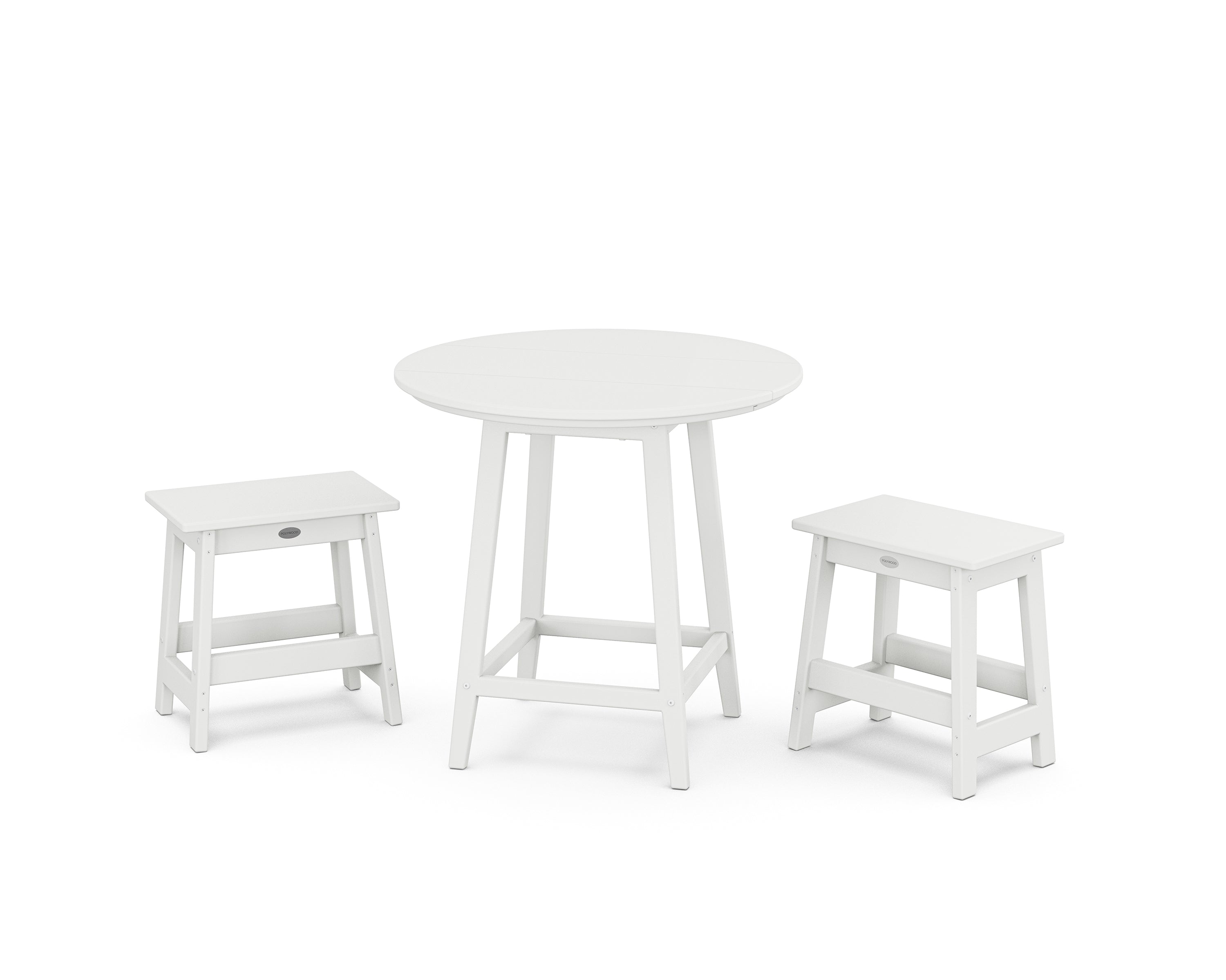 POLYWOOD® Modern Studio Stool 3-Piece Round Bistro Set in White