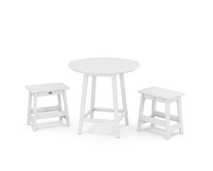 POLYWOOD® Modern Studio Stool 3-Piece Round Bistro Set in White