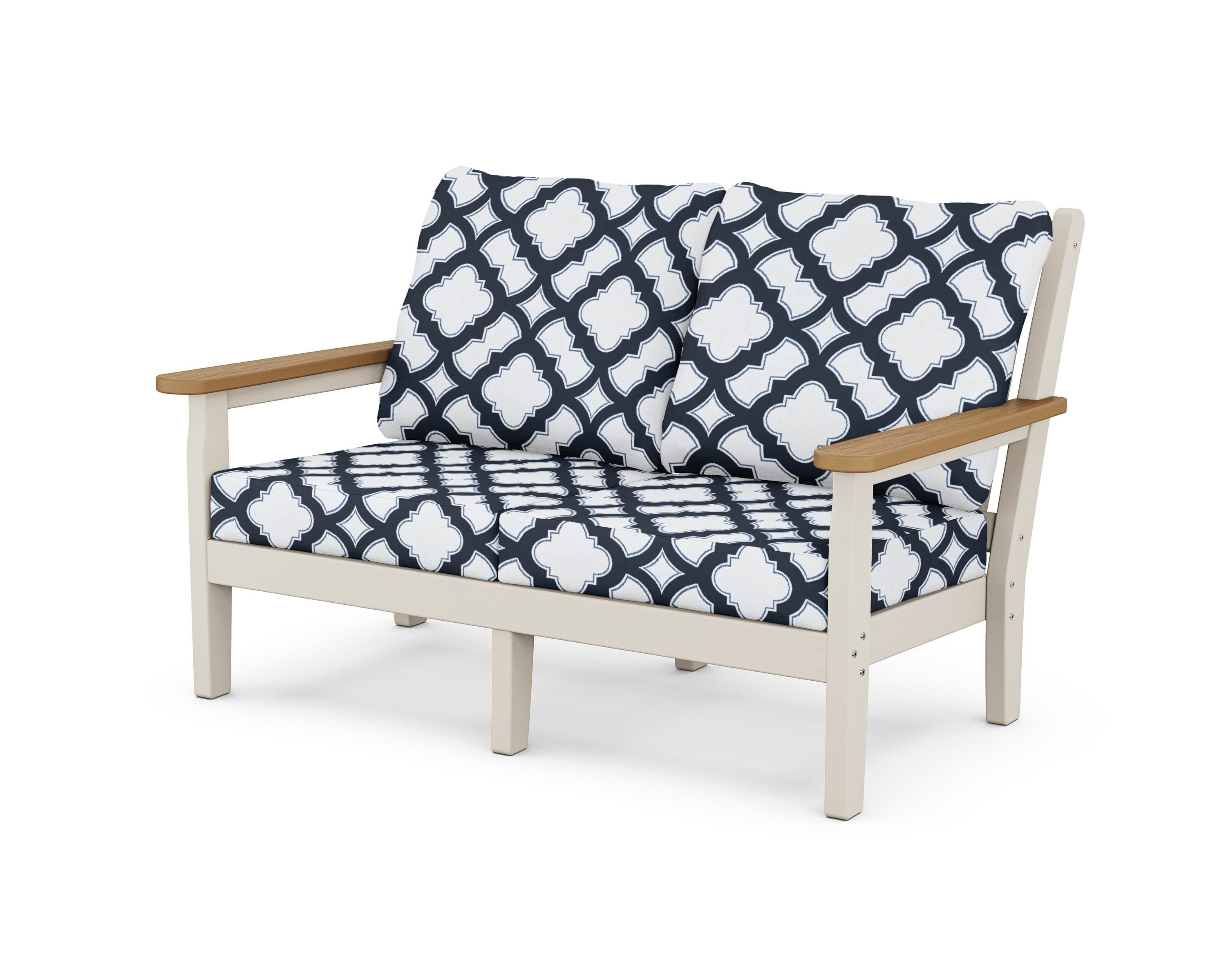 POLYWOOD® Chippendale Deep Seating Loveseat in Sand / Natural / Trellis Marine Indigo