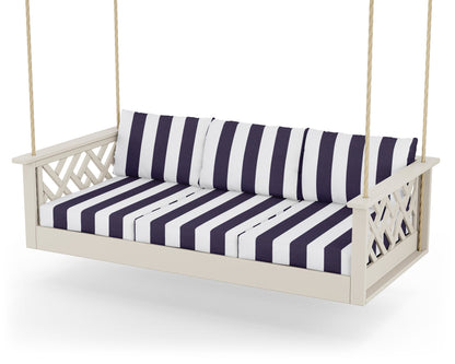 POLYWOOD® Chippendale Daybed Swing in Sand / Cabana Stripe Navy