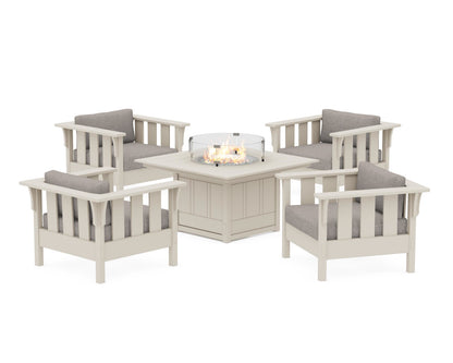 Martha Stewart by POLYWOOD® Acadia 5-Piece Deep Seating Set with Fire Pit Table in Sand / Weathered Tweed