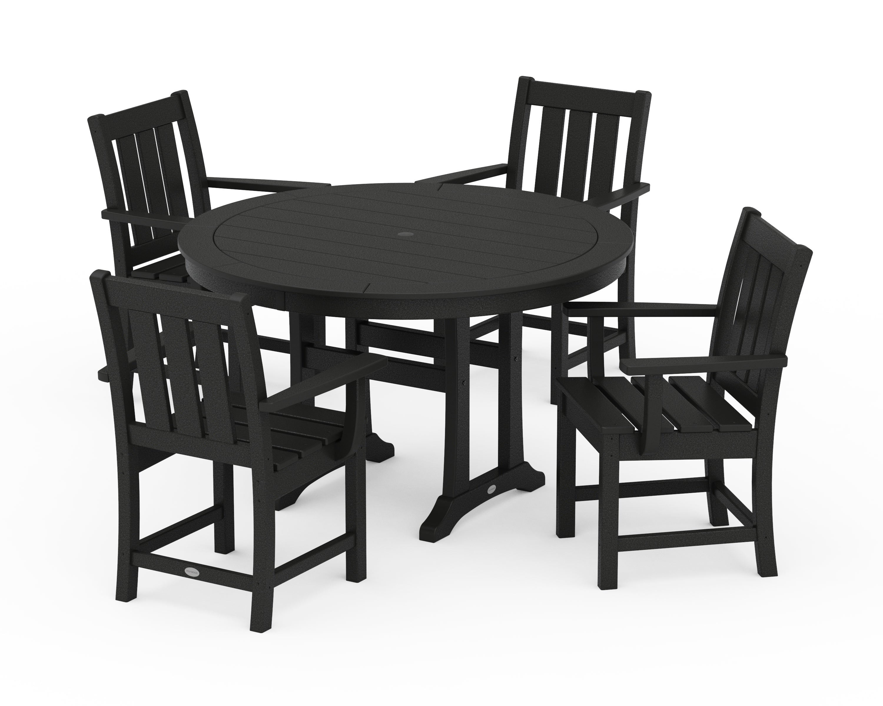 POLYWOOD® Oxford 5-Piece Round Dining Set with Trestle Legs in Black