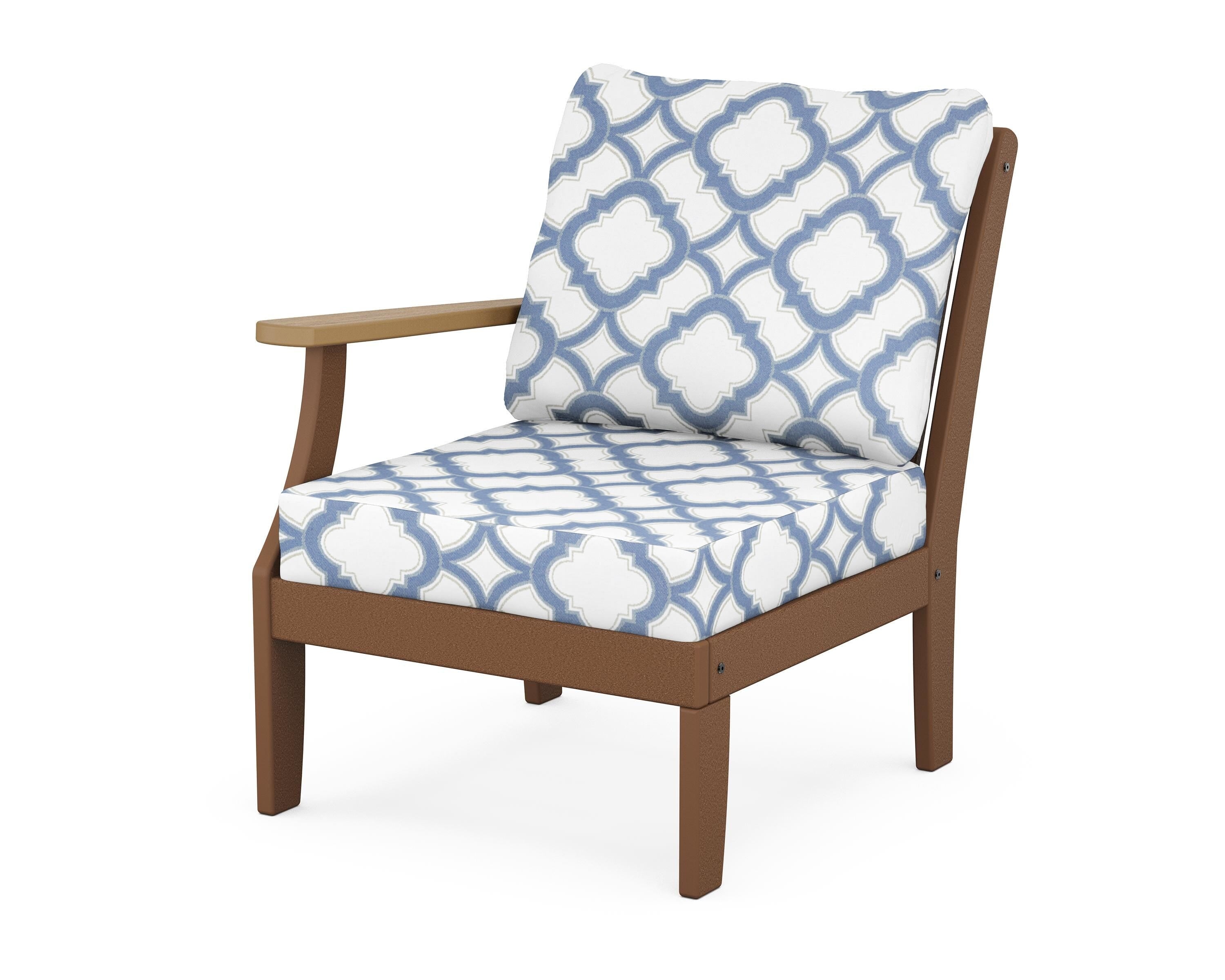 POLYWOOD® Braxton Modular Left Arm Chair in Teak / Natural / Trellis Sky Blue