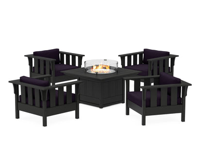 Martha Stewart by POLYWOOD® Acadia 5-Piece Deep Seating Set with Fire Pit Table in Black / Navy Linen
