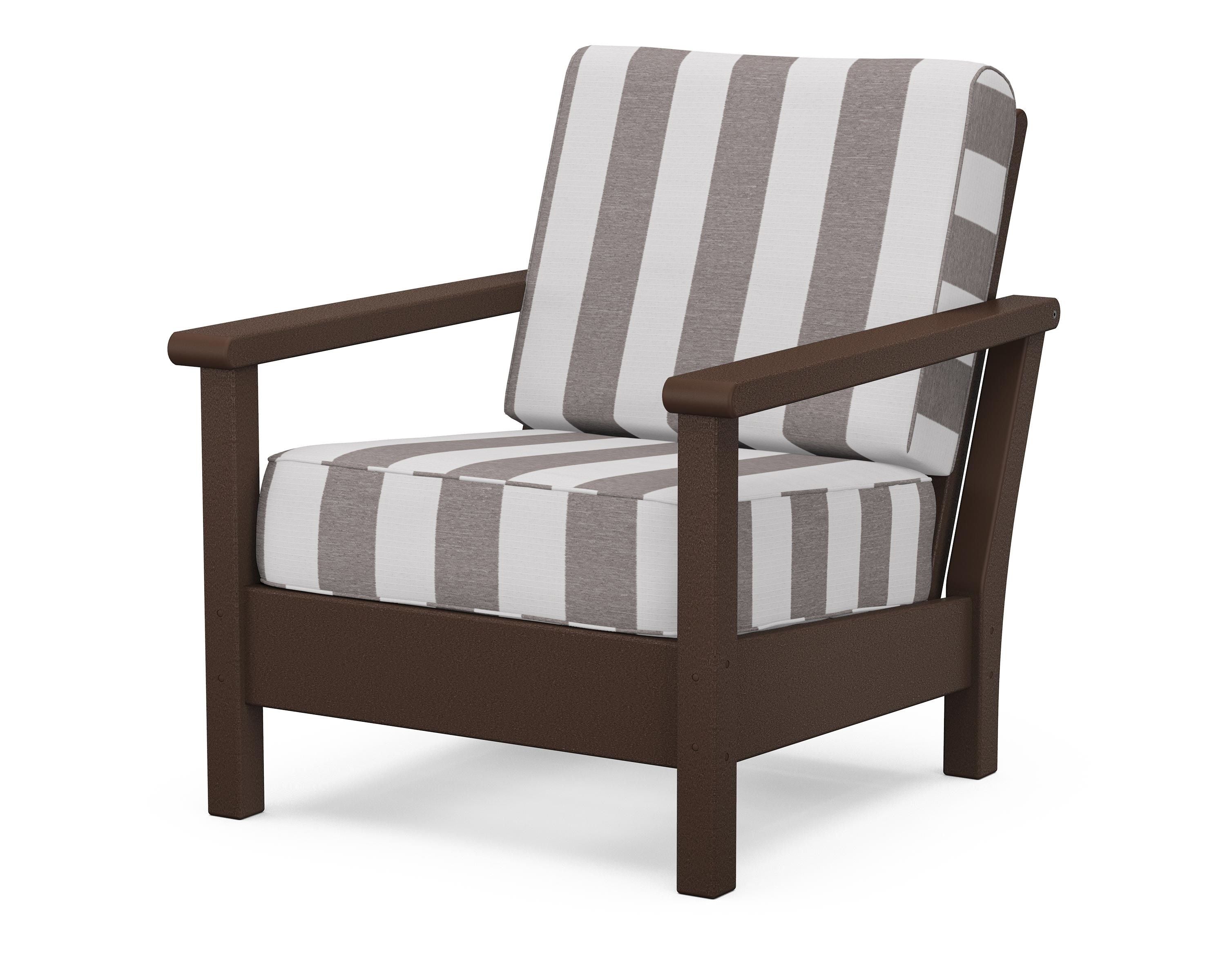 POLYWOOD® Harbour Deep Seating Chair in Mahogany / Cabana Stripe Grey Mist