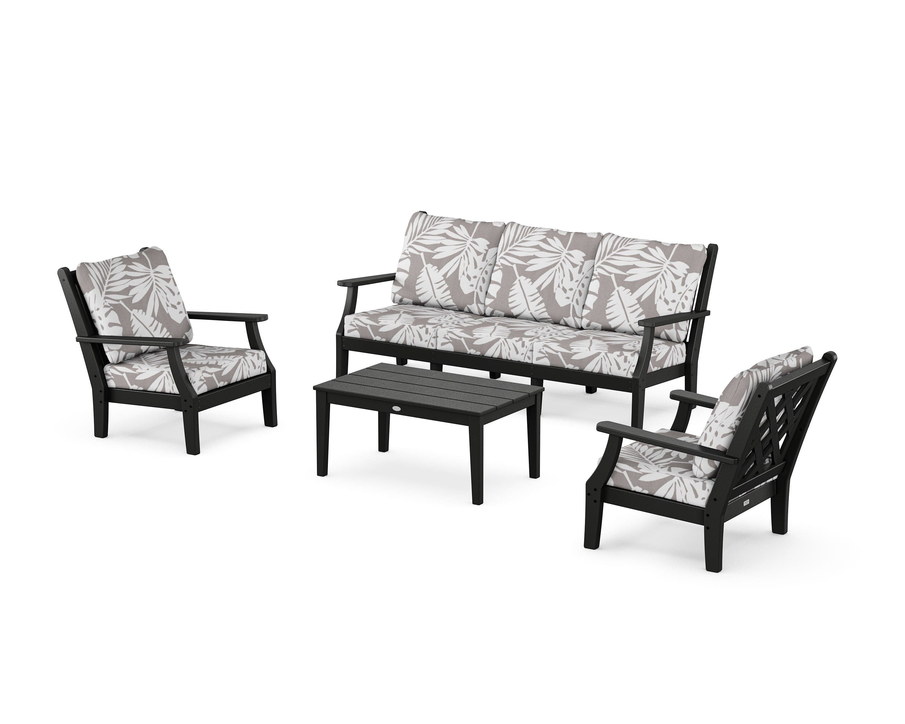 Country Living Wovendale 4-Piece Deep Seating Set with Sofa in Black / Leaf Grey Mist