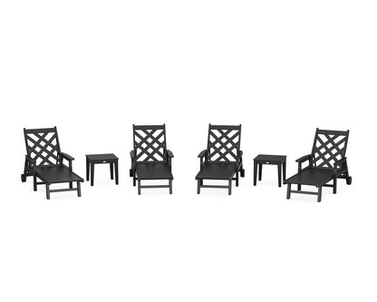 Country Living Wovendale 6-Piece Chaise Set with Arms and Wheels in Black